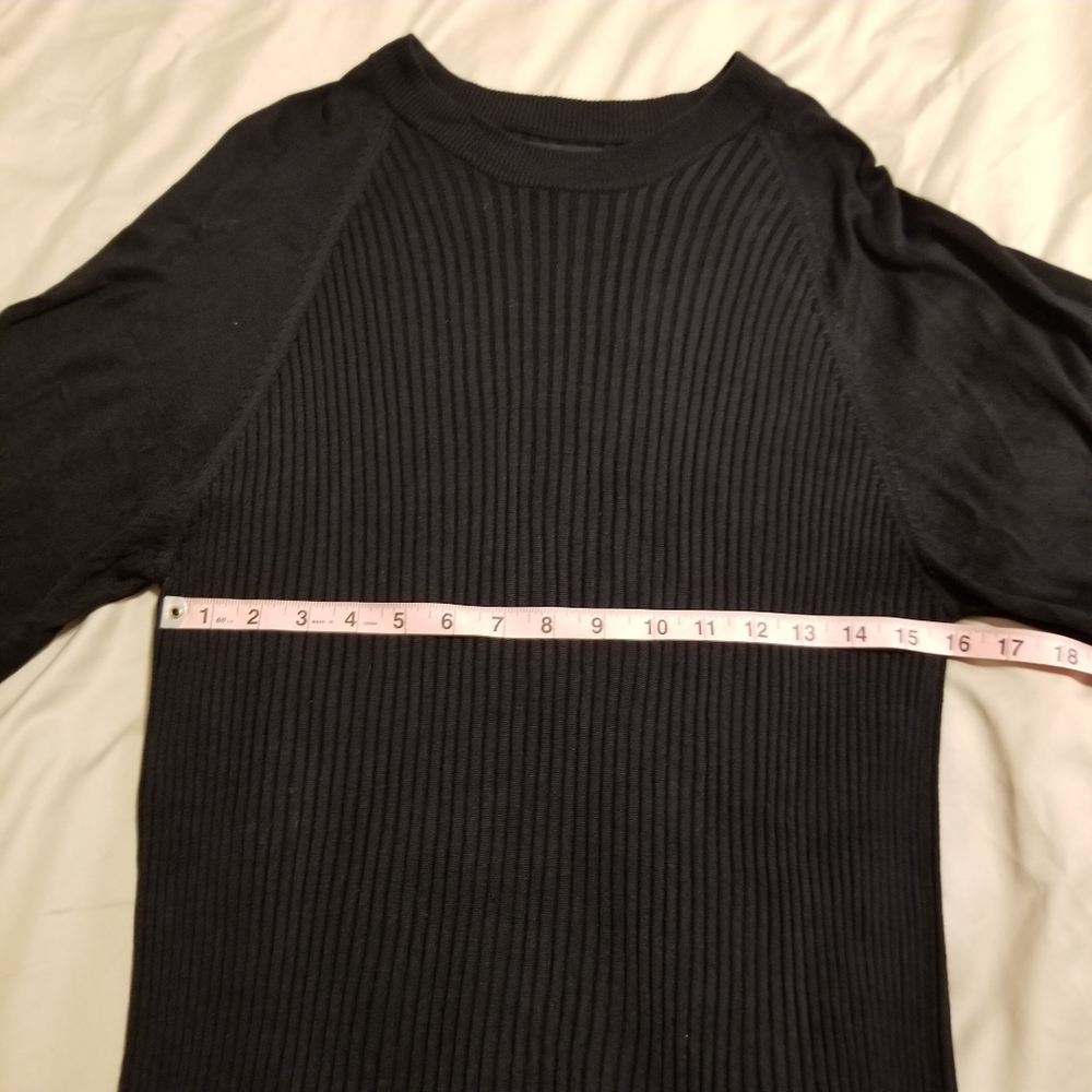 Vintage Y2K Murano Silk Black Ribbed Crewneck Short Sleeve Tunic Sweater - Picture 7 of 8